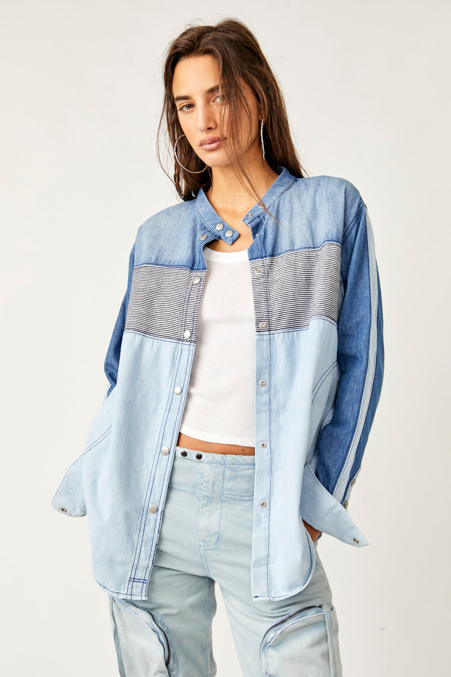 Free People Moto Color Block Shirt