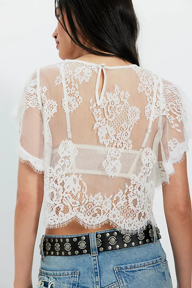 back view white lace top. 