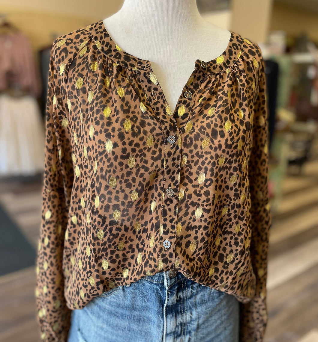 Shear Leopard and Gold Blouse